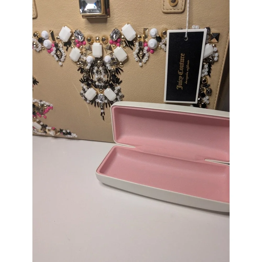 Juicy Couture Freya Genuine Leather Satchel Bejeweled Cream Gold NWT Dust Bag